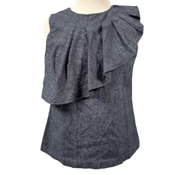 Banana Republic Tops - Banana Republic Womens Size 8 Blue Chambray Sleeveless Ruffle Front Top